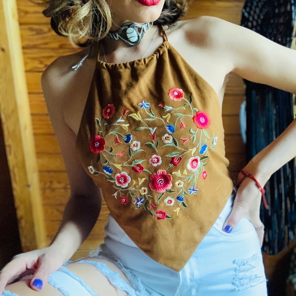 none Tops - BOHO Embroidered Crop Top